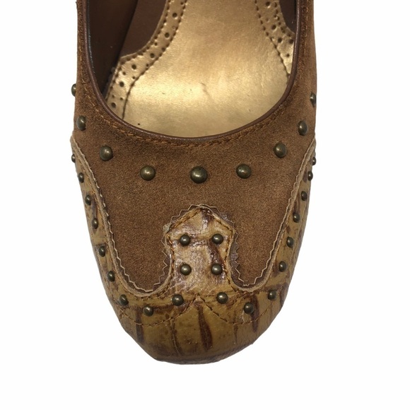 Sam Edelman Studded Snake Print Pinup Brown Suede Heels 60’s Vibe Women’s 8.5 - Picture 3 of 8